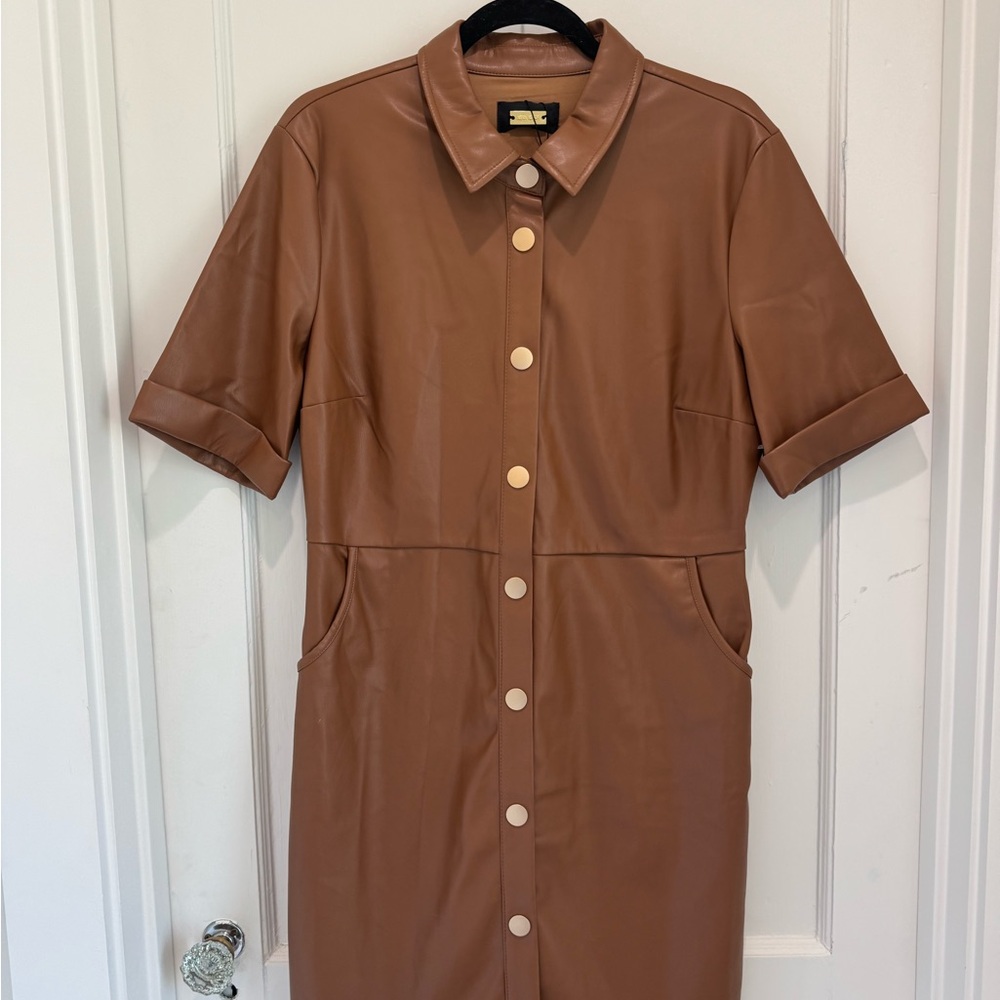 Alexia Admor Brown Faux Leather Shirt Dress